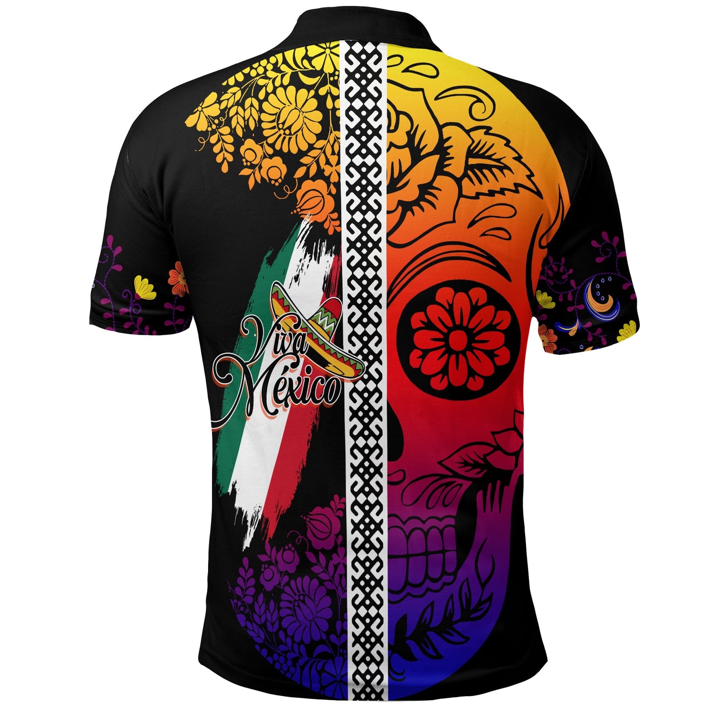 Mexican Dia de Muertos Sugar Skull Polo Shirt Viva Mexico