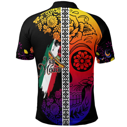 Mexican Dia de Muertos Sugar Skull Polo Shirt Viva Mexico