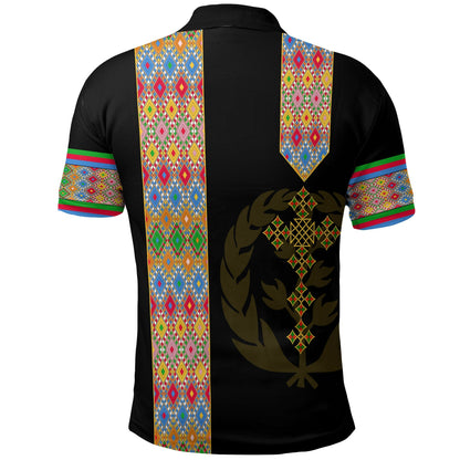 Habesha Tilet Pattern Polo Shirt Eritrea Emblem