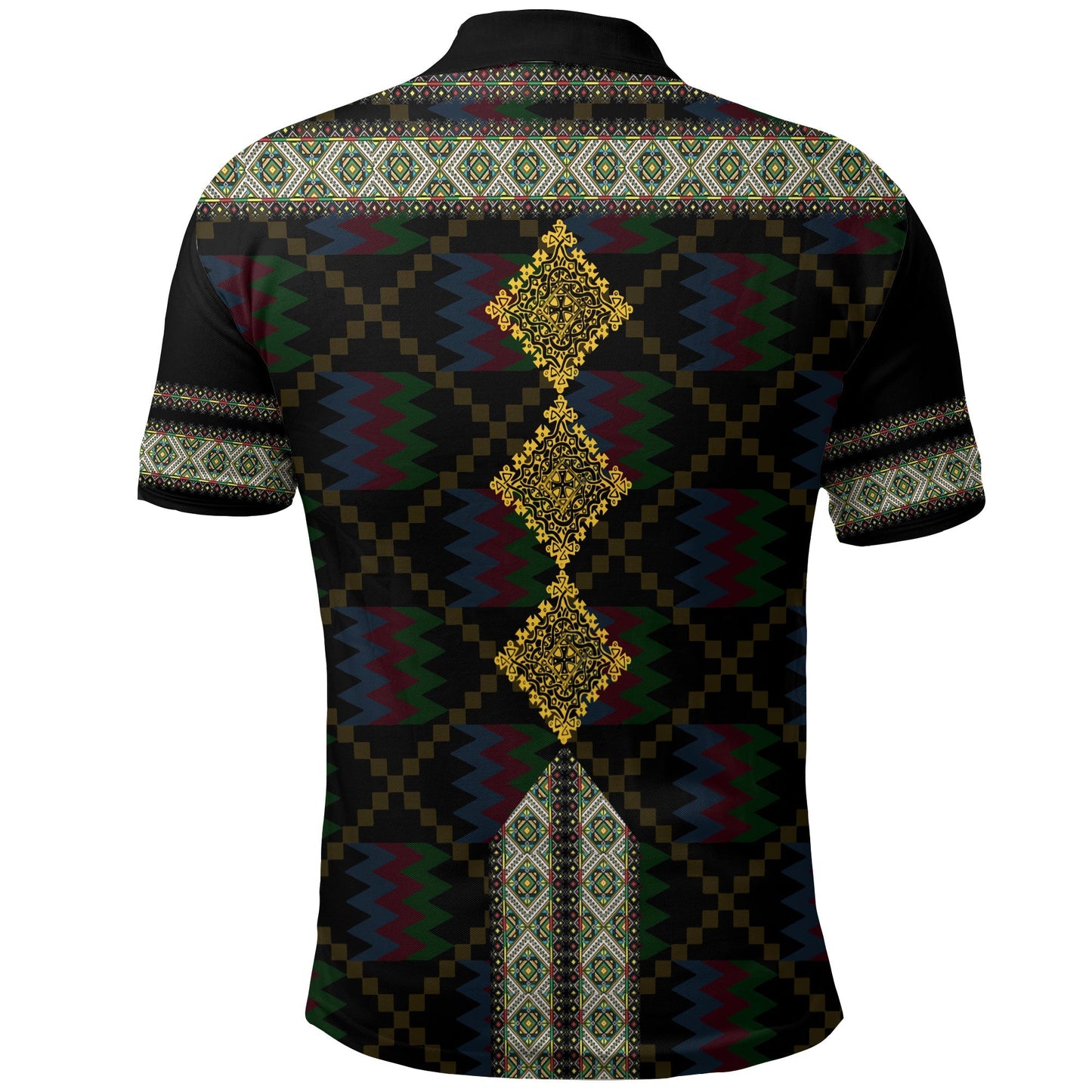 Eritrea Tilet Pattern Polo Shirt Eritrean Cross Black