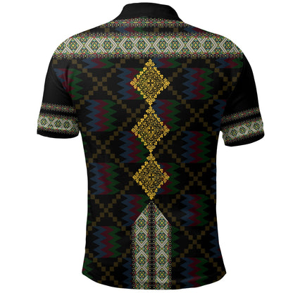 Eritrea Tilet Pattern Polo Shirt Eritrean Cross Black