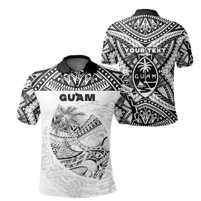 Custom PersonalisedGuam Rugby Polo Shirt Polynesian Patterns - White