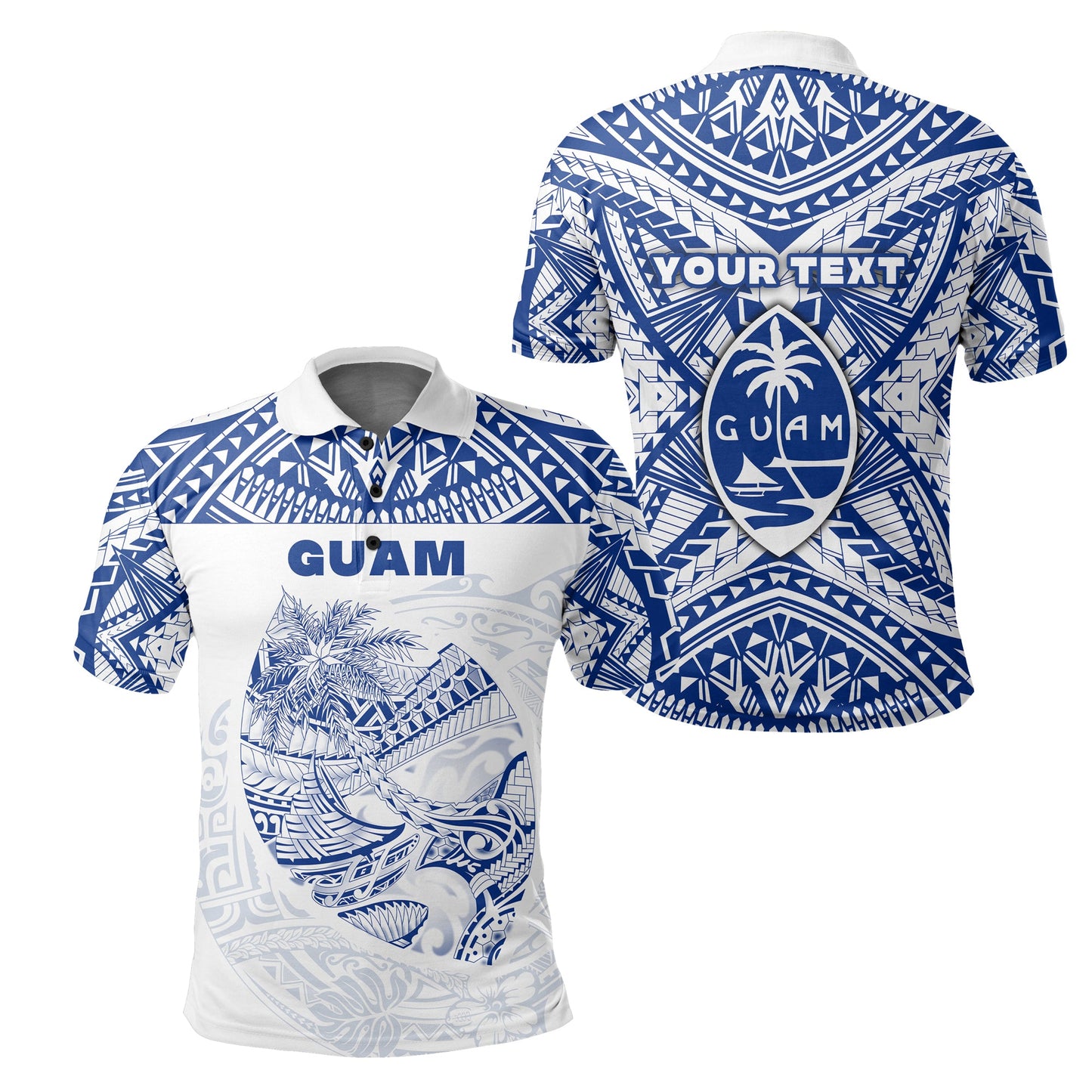 Custom PersonalisedGuam Rugby Polo Shirt Polynesian Patterns - Blue