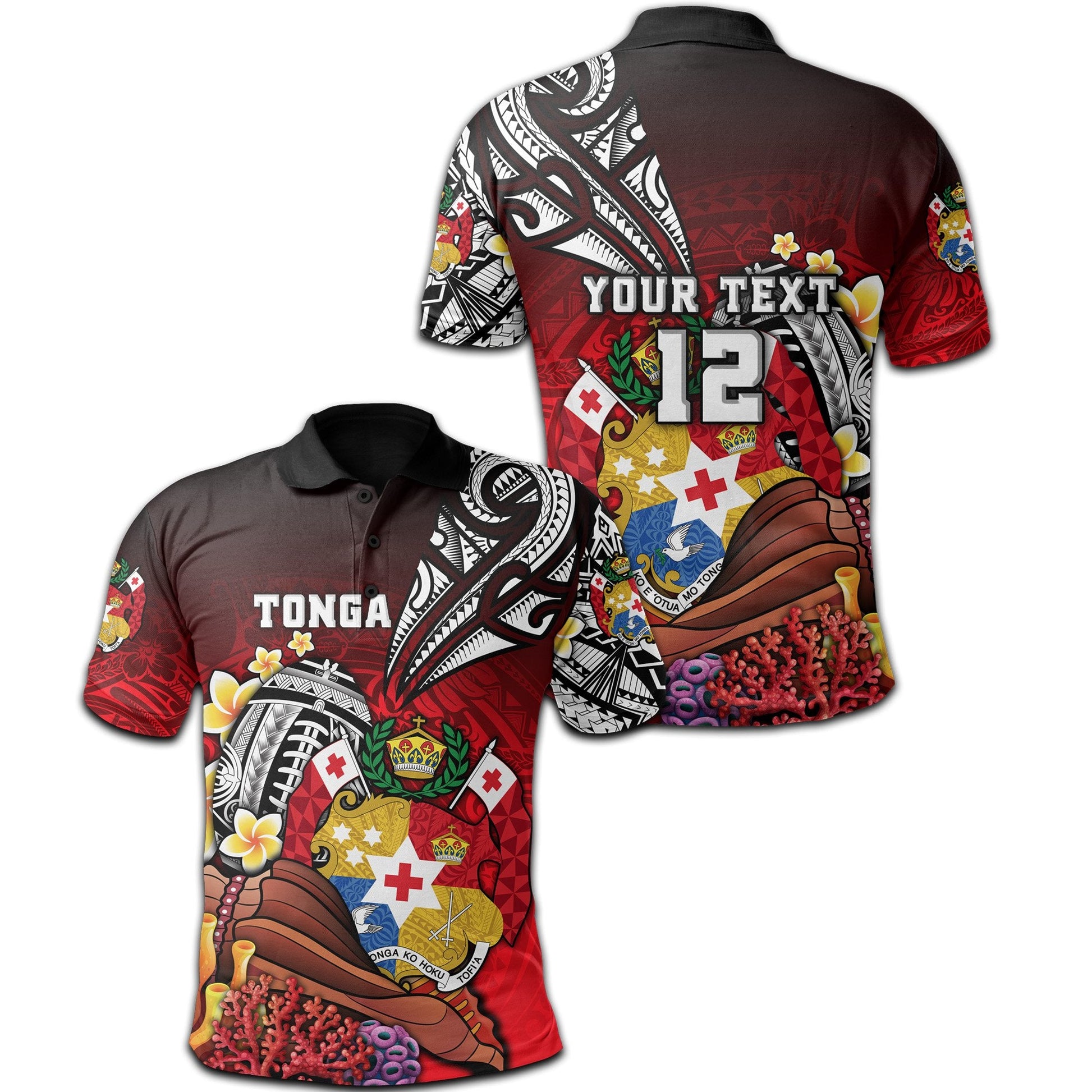 Custom Personalised Tonga Rugby Polo Shirt Polynesian Ocean World Style