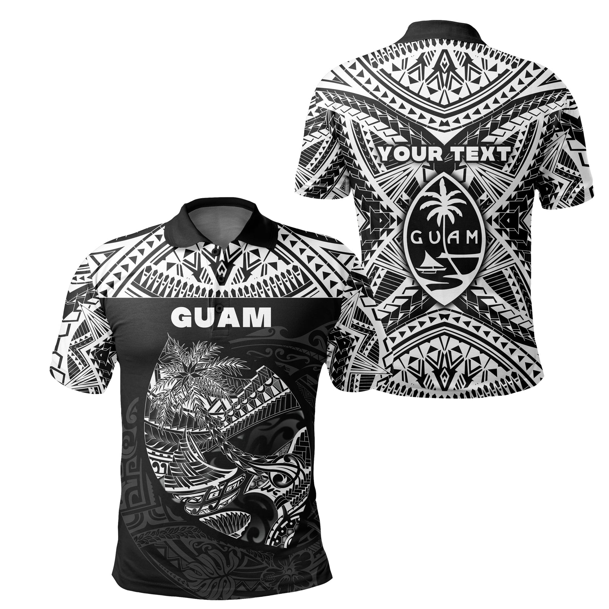 Custom PersonalisedGuam Rugby Polo Shirt Polynesian Patterns - Black