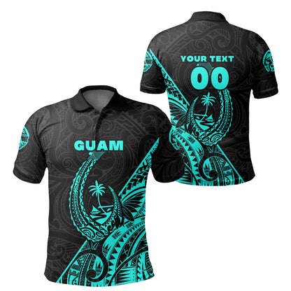 Custom Personalised Guam Rugby Polo Shirt Polynesian Patterns Style - Turquoise
