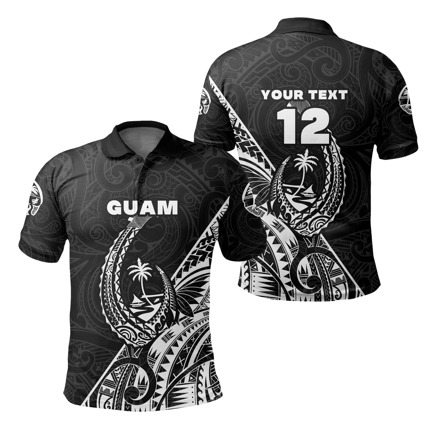 Custom Personalised Guam Rugby Polo Shirt Polynesian Patterns Style - Black