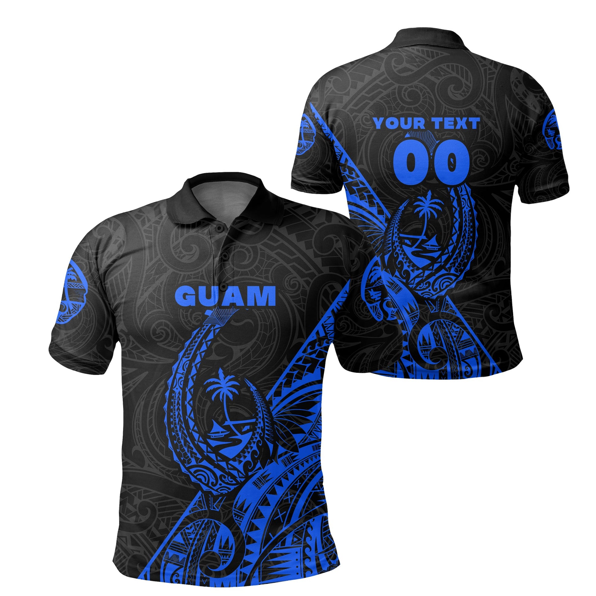 Custom Personalised Guam Rugby Polo Shirt Polynesian Patterns Style - Blue