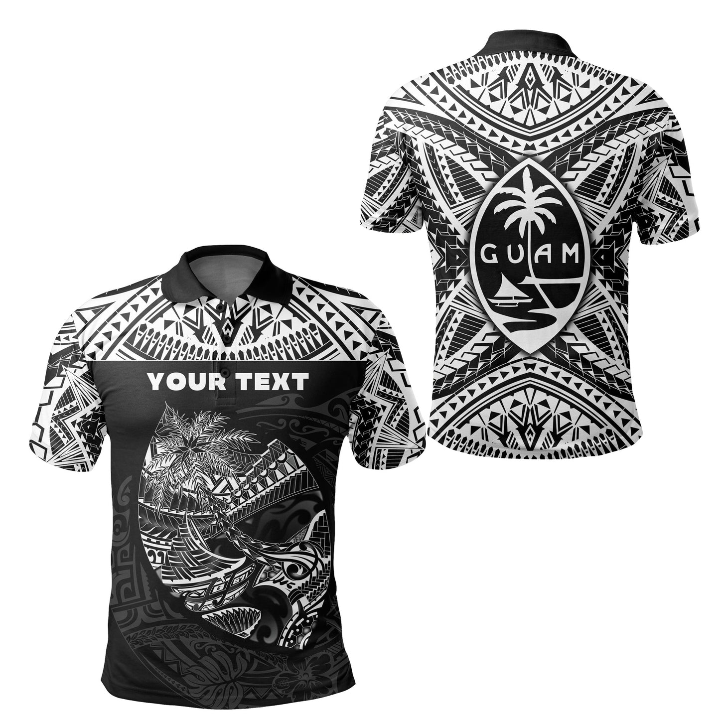 Custom PersonalisedGuam Rugby Polo Shirt Polynesian Patterns - Black - Ver.2 -