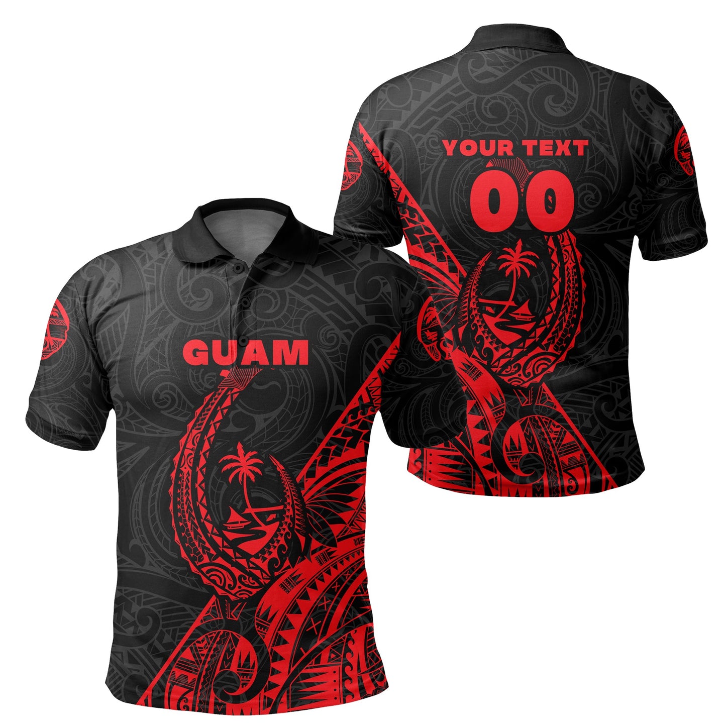 Custom Personalised Guam Rugby Polo Shirt Polynesian Patterns Style - Red