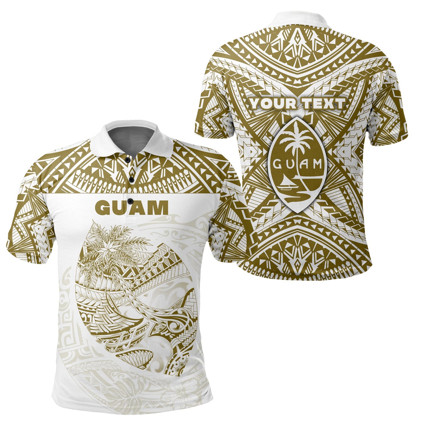 Custom PersonalisedGuam Rugby Polo Shirt Polynesian Patterns - Gold Old