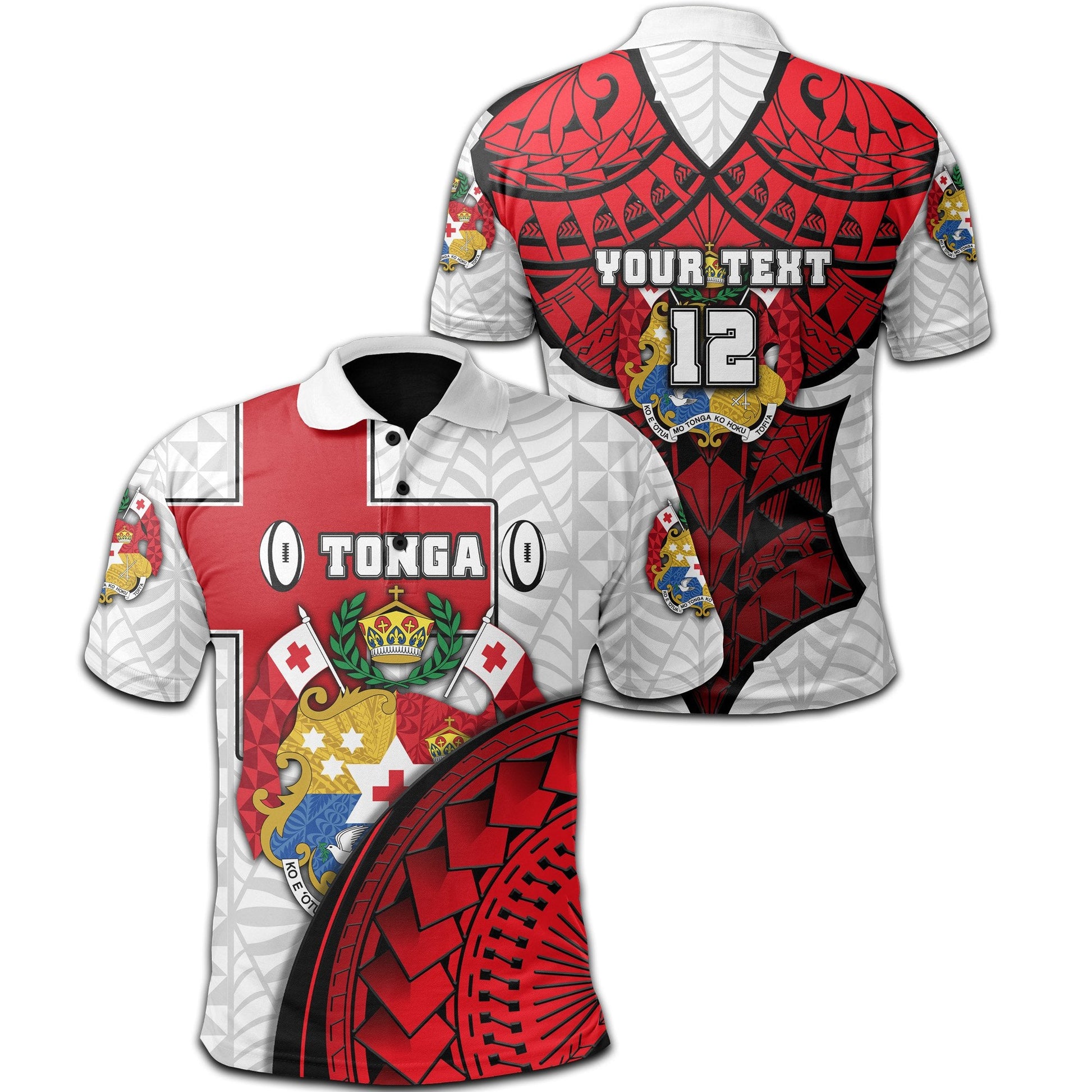 Custom Personalised Tonga Rugby Polo Shirt Polynesian Armor Style - White