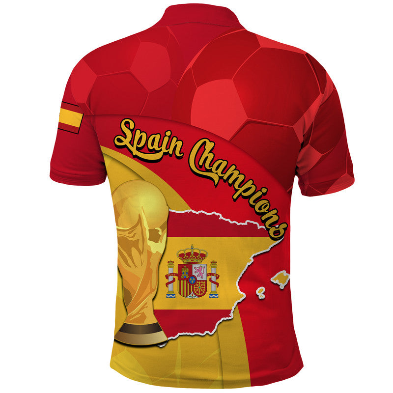 Spain Football Champions Polo Shirt Spain Coat Of Arms And Trophy