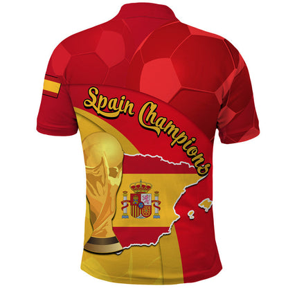 Spain Football Champions Polo Shirt Spain Coat Of Arms And Trophy