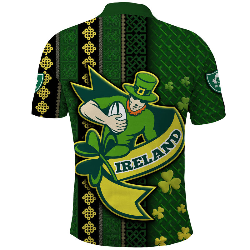 Ireland Celtic Knot Rugby Polo Shirt Irish Gold and Green Pattern