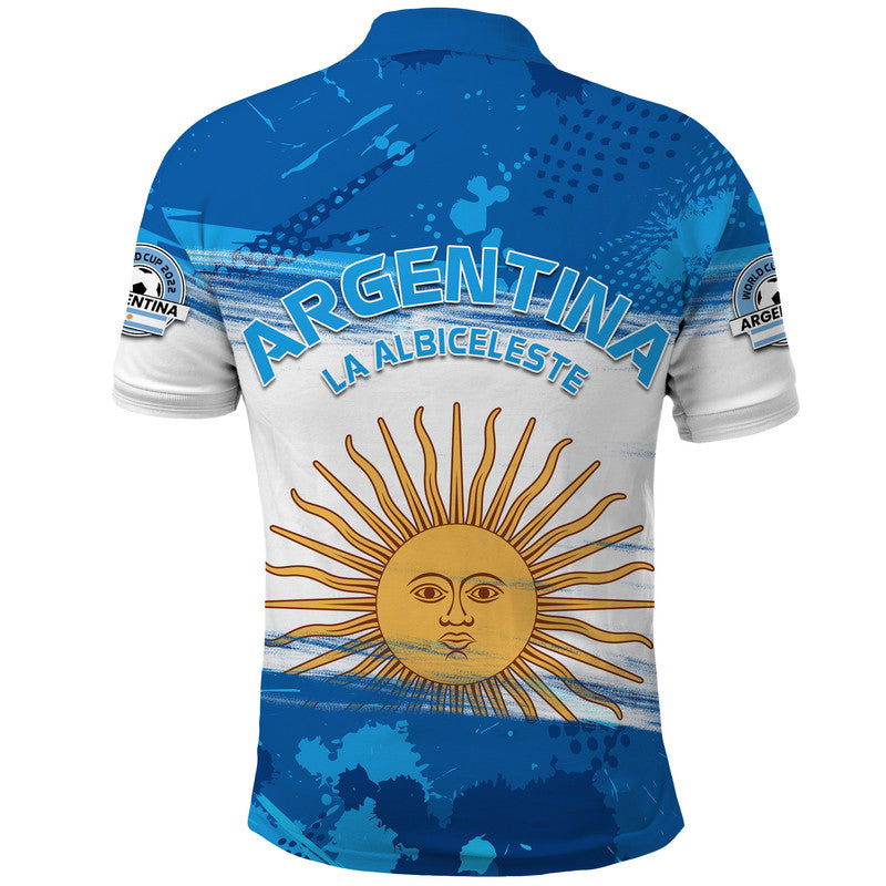 Argentina Sol de Mayo La Albiceleste Flag Style Polo Shirt Blue
