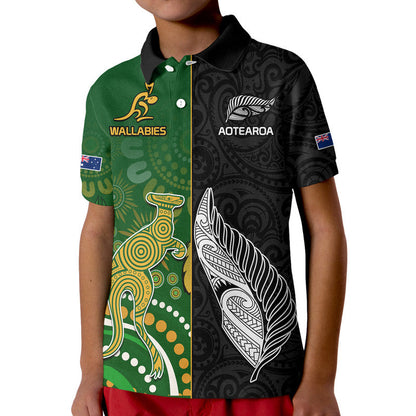 Aotearoa Rugby All Black Combine Australia Wallabies Polo Shirt Aboriginal Kangaroo And Maori Fern