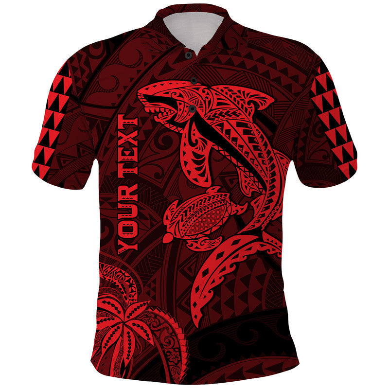 Custom Personalised Hawaii Polo Shirt Shark and Turtle Mix Kakau Red
