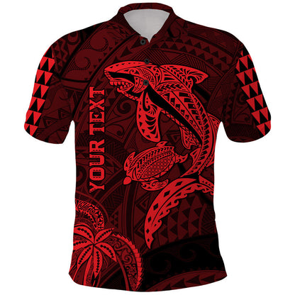 Custom Personalised Hawaii Polo Shirt Shark and Turtle Mix Kakau Red