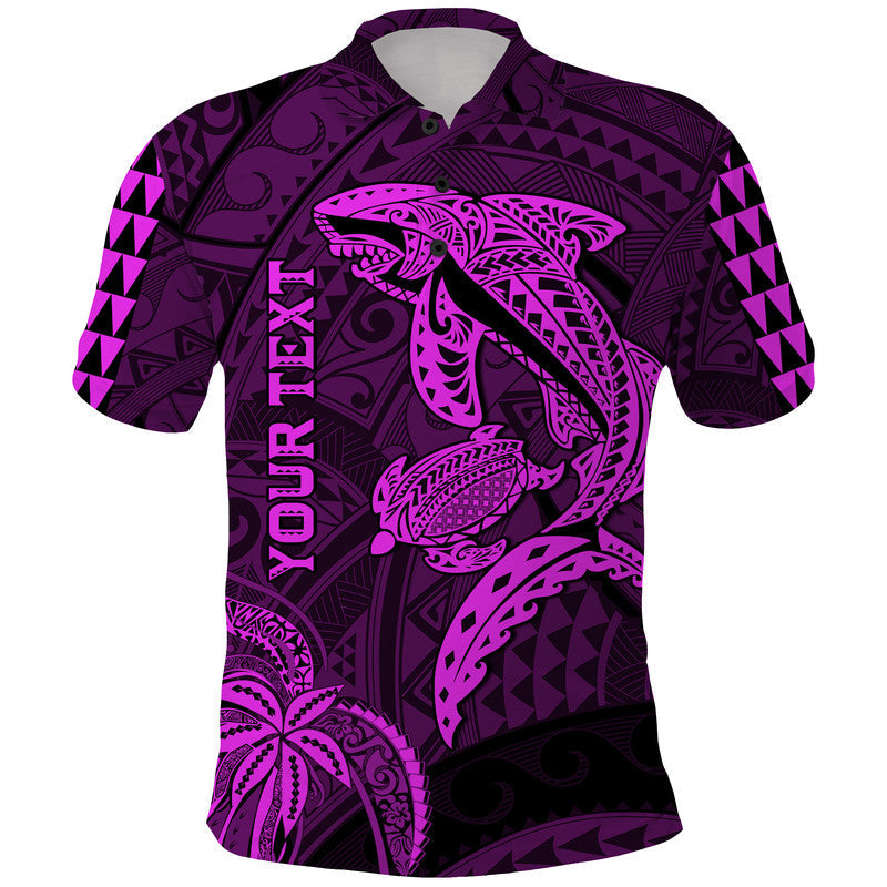 Custom Personalised Hawaii Polo Shirt Shark and Turtle Mix Kakau Purple