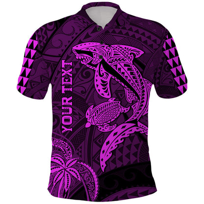 Custom Personalised Hawaii Polo Shirt Shark and Turtle Mix Kakau Purple