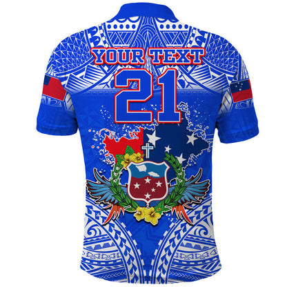 Custom Personalised Toa Samoa Polynesian Rugby Polo Shirt Samoan Flag Blue Color