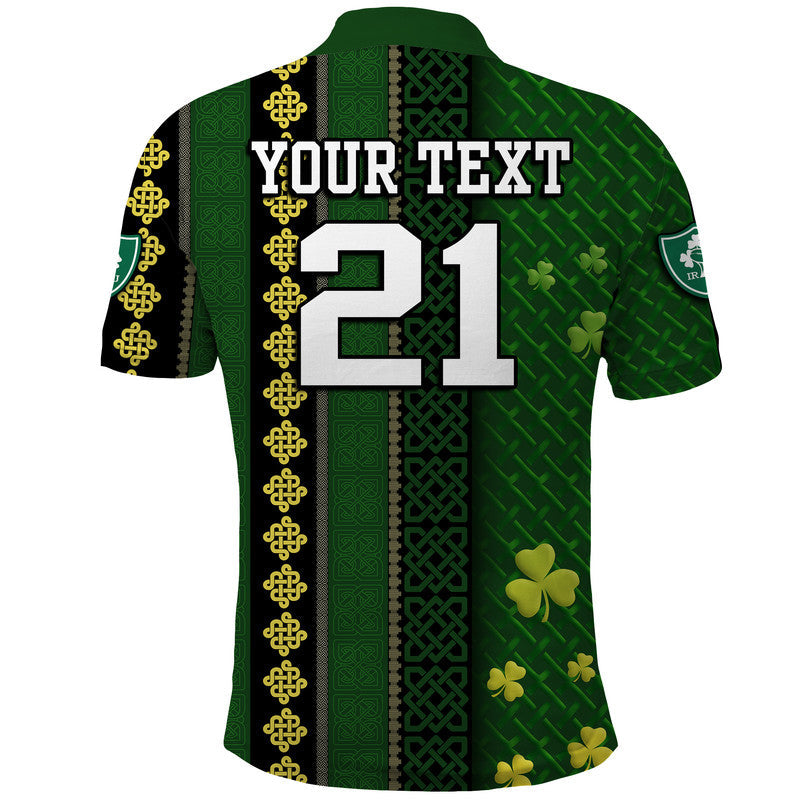 Custom Ireland Celtic Knot Rugby Polo Shirt Irish Gold and Green Pattern