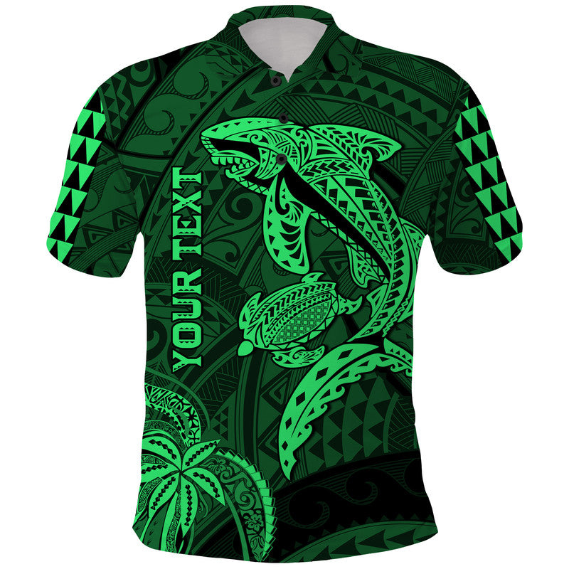 Custom Personalised Hawaii Polo Shirt Shark and Turtle Mix Kakau Green