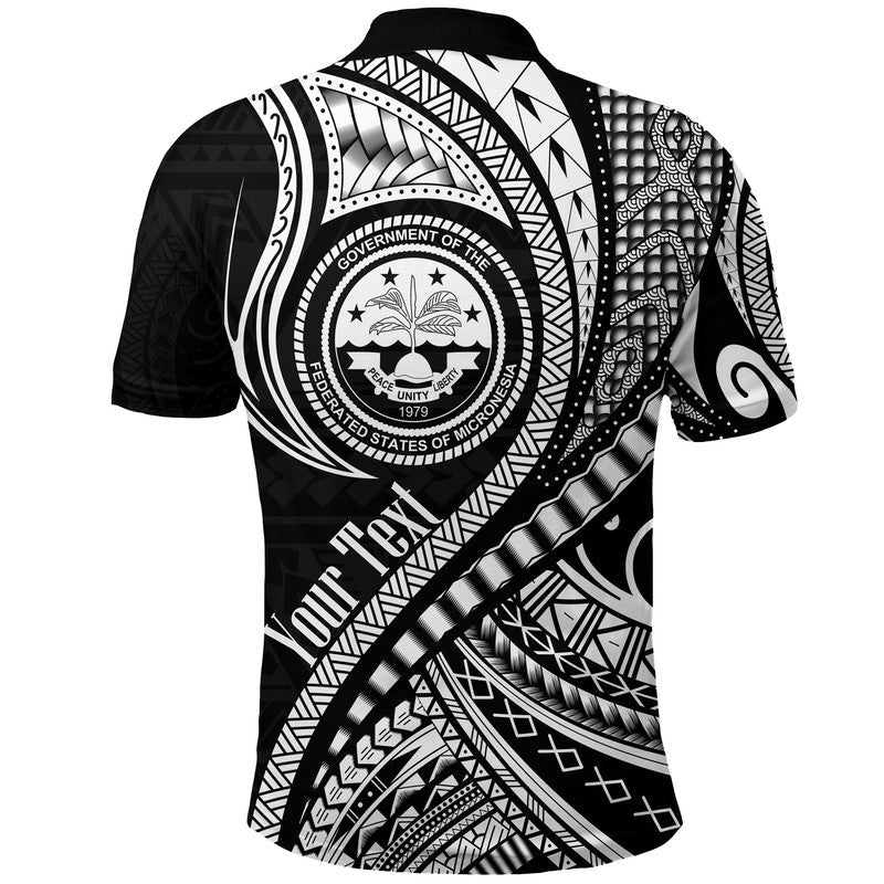 Custom Personalised Federated States of Micronesia Polo Shirt Black Polynesian Wave Style