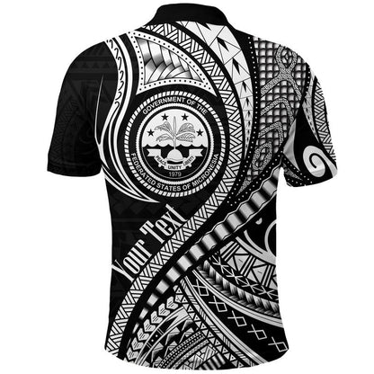 Custom Personalised Federated States of Micronesia Independence Day Polo Shirt Black Polynesian Wave Style