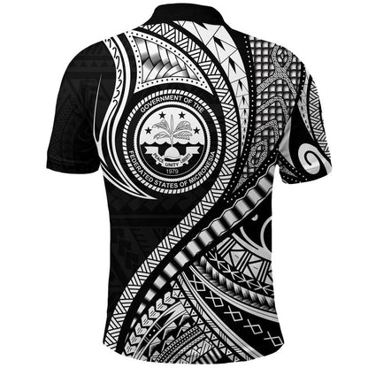 Federated States of Micronesia Independence Day Polo Shirt Black Polynesian Wave Style