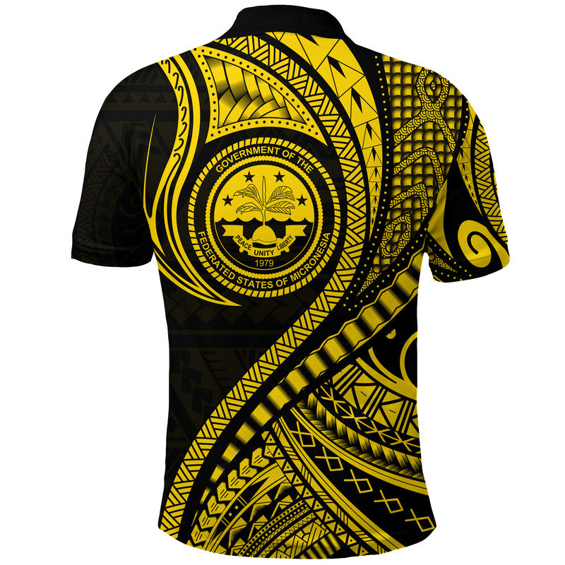 Federated States of Micronesia Polo Shirt Gold Polynesian Wave Style
