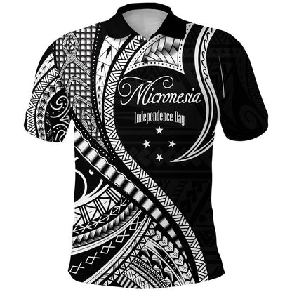 Custom Personalised Federated States of Micronesia Independence Day Polo Shirt Black Polynesian Wave Style