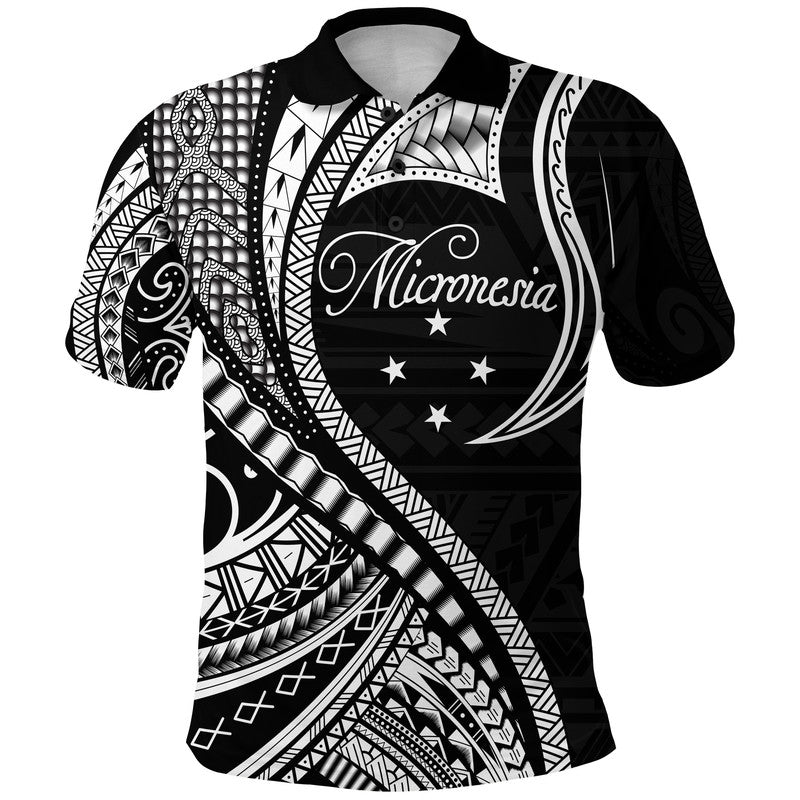 Federated States of MicronesiaPolo Shirt Black Polynesian Wave Style