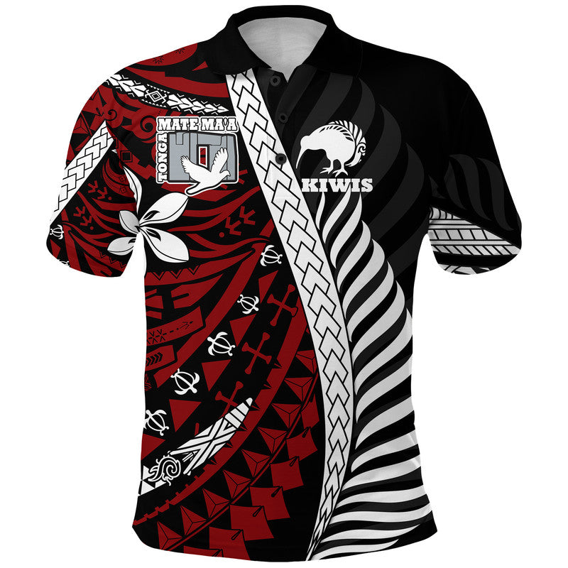 Mate Ma'a Tonga Mixed Aotearoa Kiwis Rugby Polo Shirt Silver Fern Mixed Polynesian Style
