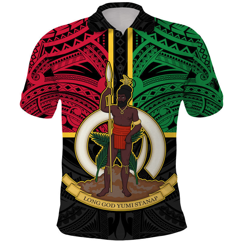 Vanuatu Polo Shirt Tribal Vanuatu Coat Of Arms Flag Style No2