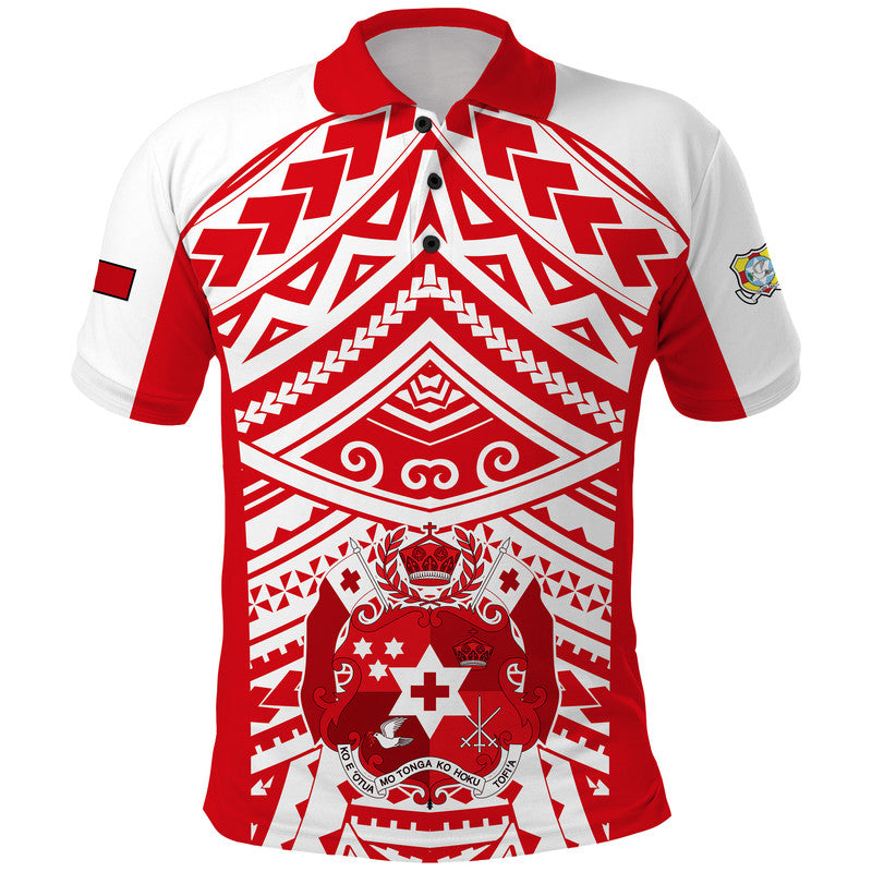 Tonga Rugby Sevens Polo Shirt Coat of Arms Tribal Polynesian Pattern