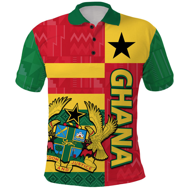 Custom Ghana Football Flag Color Mixed Kente Pattern Polo Shirt