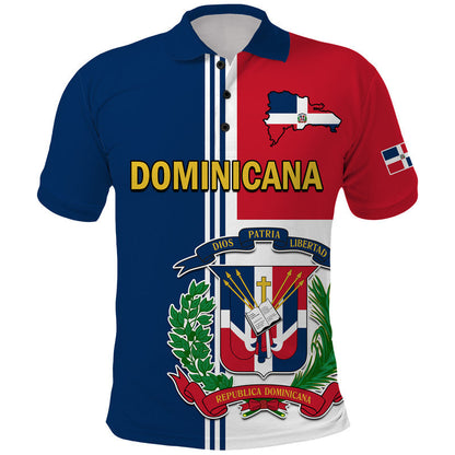 Custom Dominican Republic Polo Shirt Coat Of Arms And Flag Map