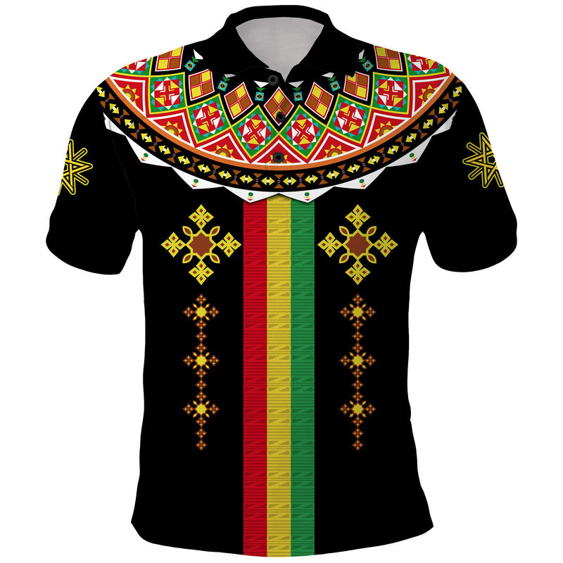 Custom Ethiopia Cross Polo Shirt Geometric Ethnic