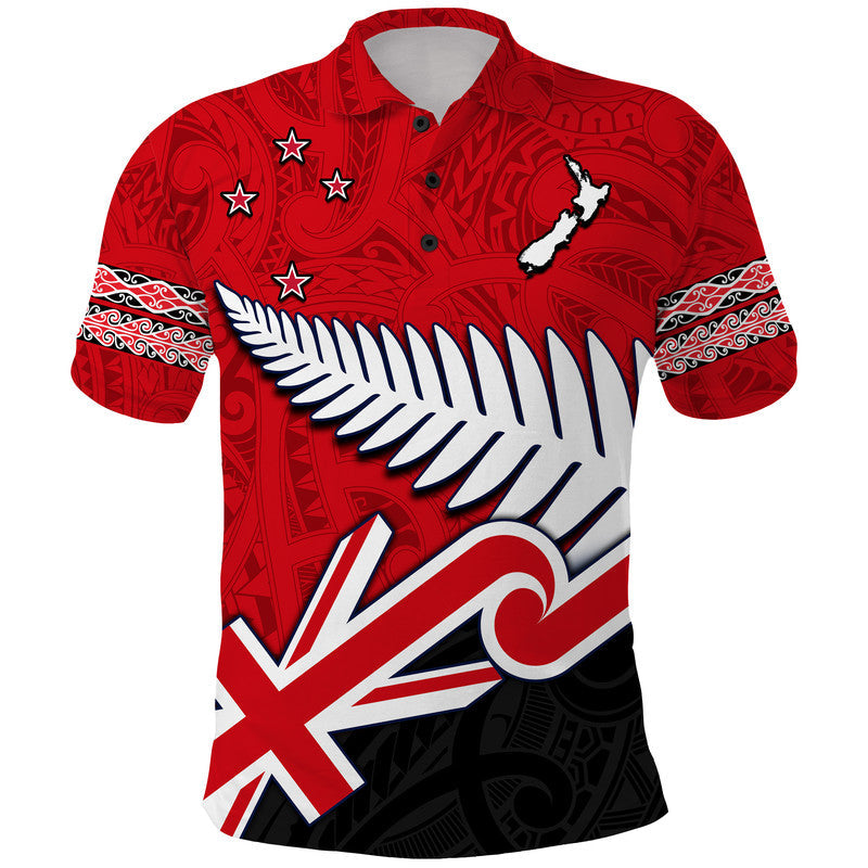Waitangi Polo Shirt Aotearoa Tino Rangatiratanga Flag with Silver Fern