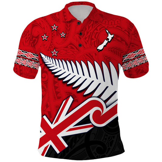 Waitangi Polo Shirt Aotearoa Tino Rangatiratanga Flag with Silver Fern