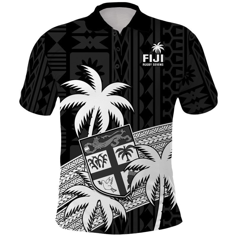 Fiji Rugby Sevens Polo Shirt Tapa Palm Tree and Fijian Coat of Arms