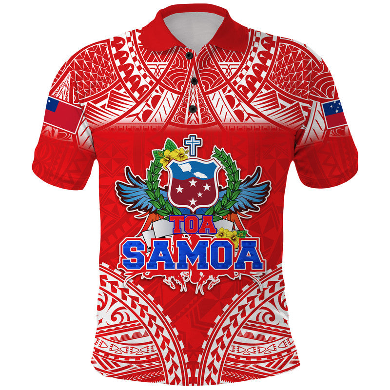Custom Personalised Toa Samoa Polynesian Rugby Polo Shirt Samoan Flag Red Color