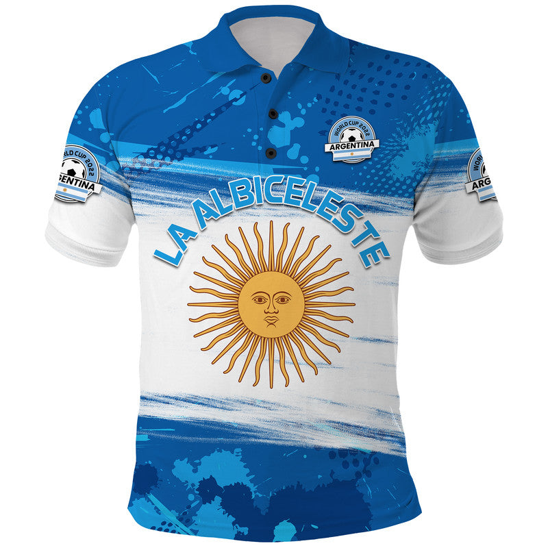 Custom Argentina Sol de Mayo La Albiceleste Flag Style Polo Shirt Blue