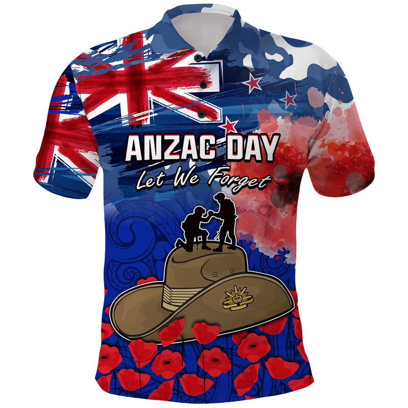 New Zealand ANZAC Day Polo Shirt Grunge Aotearoa Flag and Red Poppy