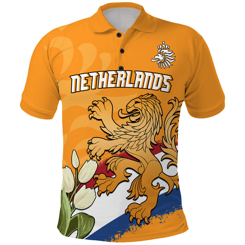 Custom Netherlands Football Flag Mix Tulip Flower Polo Shirt