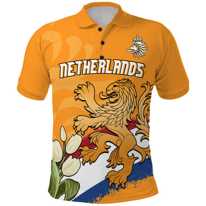 Custom Netherlands Football Flag Mix Tulip Flower Polo Shirt