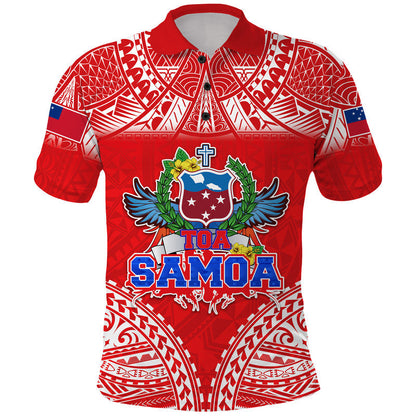 Toa Samoa Polynesian Rugby Polo Shirt Samoan Flag Red Color
