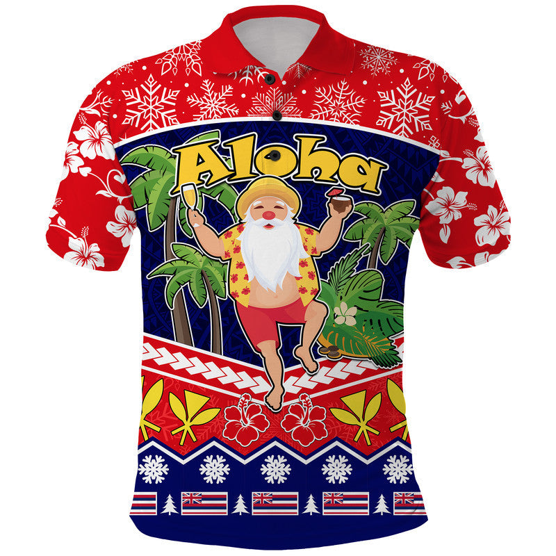 Hawaii Santa Kalikimaka Palm And Hibiscus Christmas Vibe Polo Shirt